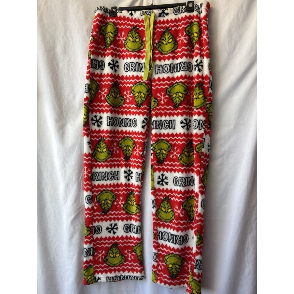 Dr Seuss The Grinch Pajama Pants Size XL Christmas Plaid Fleece Red White Green